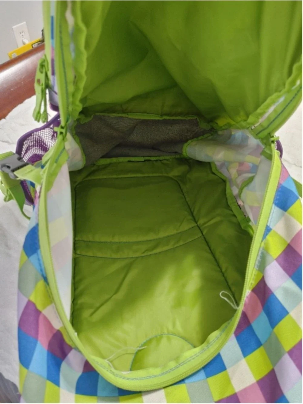 Girls Lands' End Plaid Backpack One Size Multi-color Green/Purple/Blue